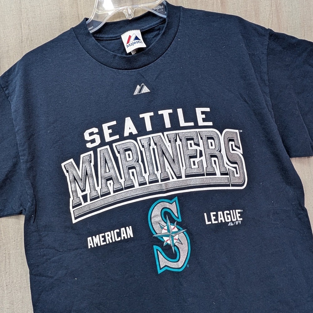 Majestic Seattle Mariners American League T-Shirt Navy Blue Mens Large MLB Tee